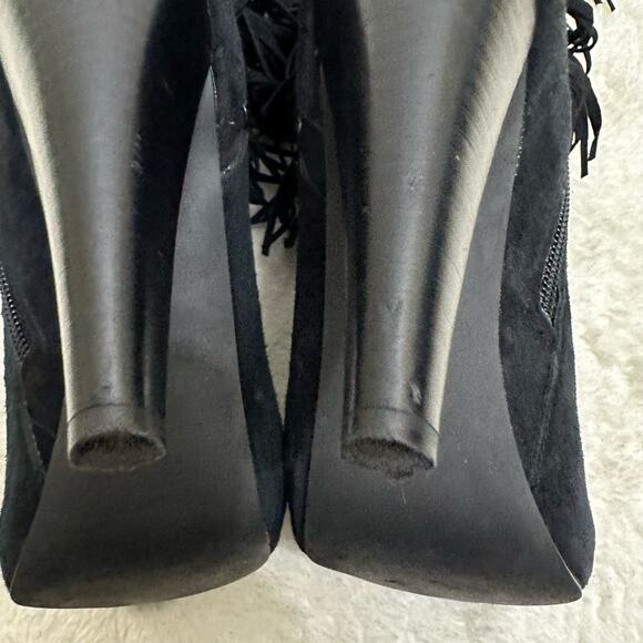 Steve Madden Maraka Over Knee Stiletto Heel Suede Fringe Boots Size 7 Black - Picture 10 of 16